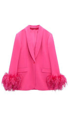 FEATHER JACKET SUIT IN HOT PINK