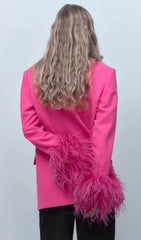 FEATHER JACKET SUIT IN HOT PINK