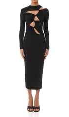 LONG SLEEVES CUT OUT MIDI DRESS IN BLACK