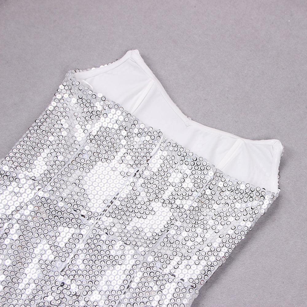 SEQUIN FEATHER MIDI DRESS IN WHITE