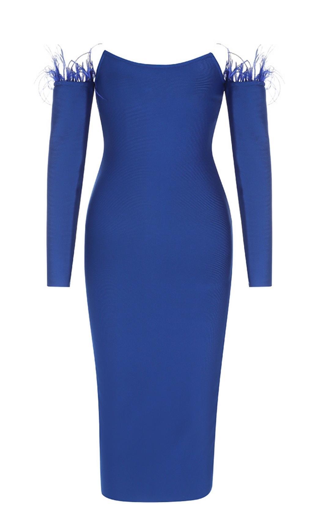 LONG SLEEVES STRAPLESS MIDI DRESS IN BLUE