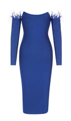 LONG SLEEVES STRAPLESS MIDI DRESS IN BLUE