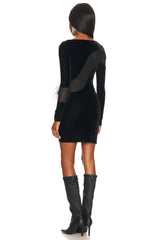 LONG SLEEVES FEATHER MINI DRESS IN BLACK