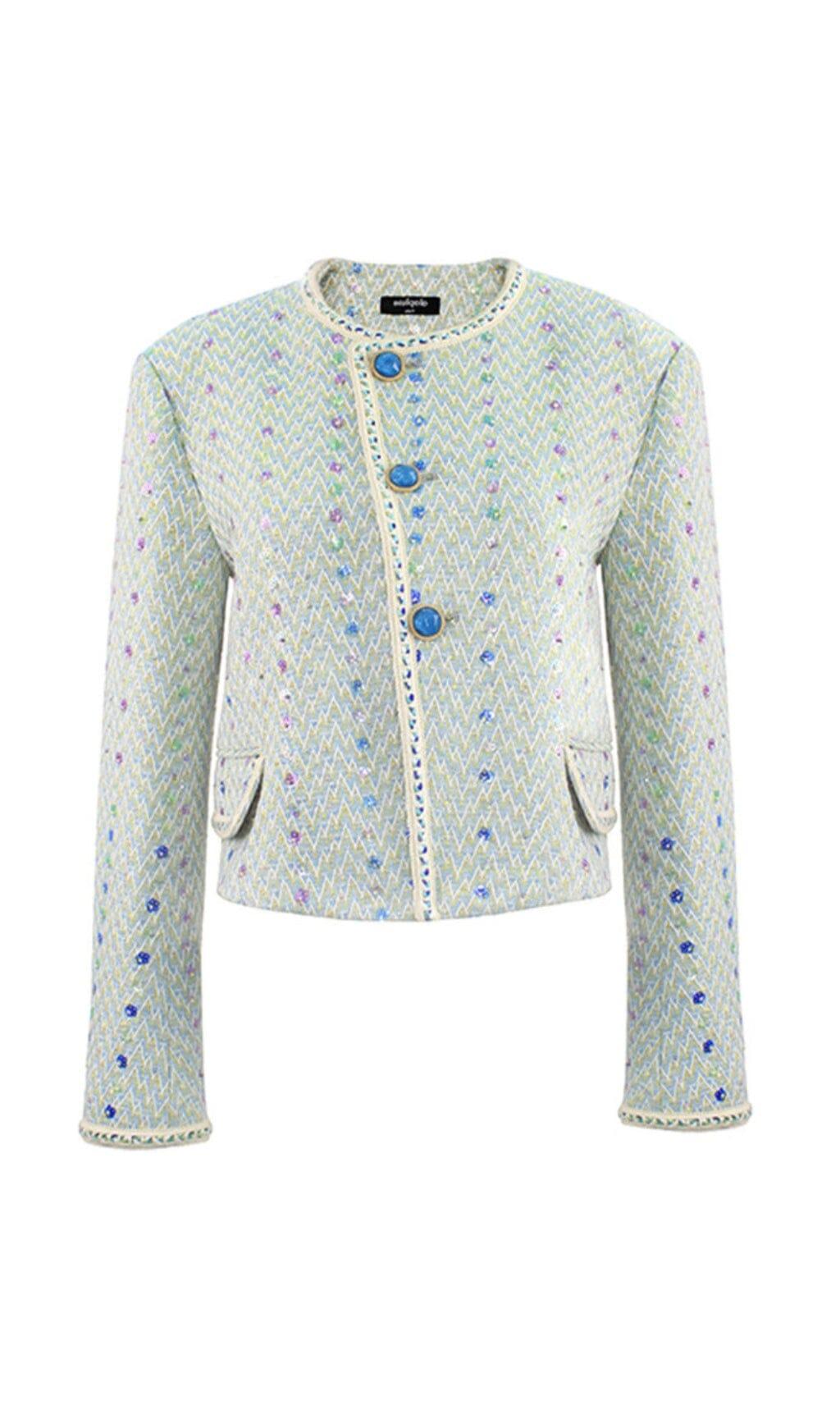 HEAVY SEQUIN EMBROIDERED SMALL FRAGRANT STYLE JACKET AND SKIRT