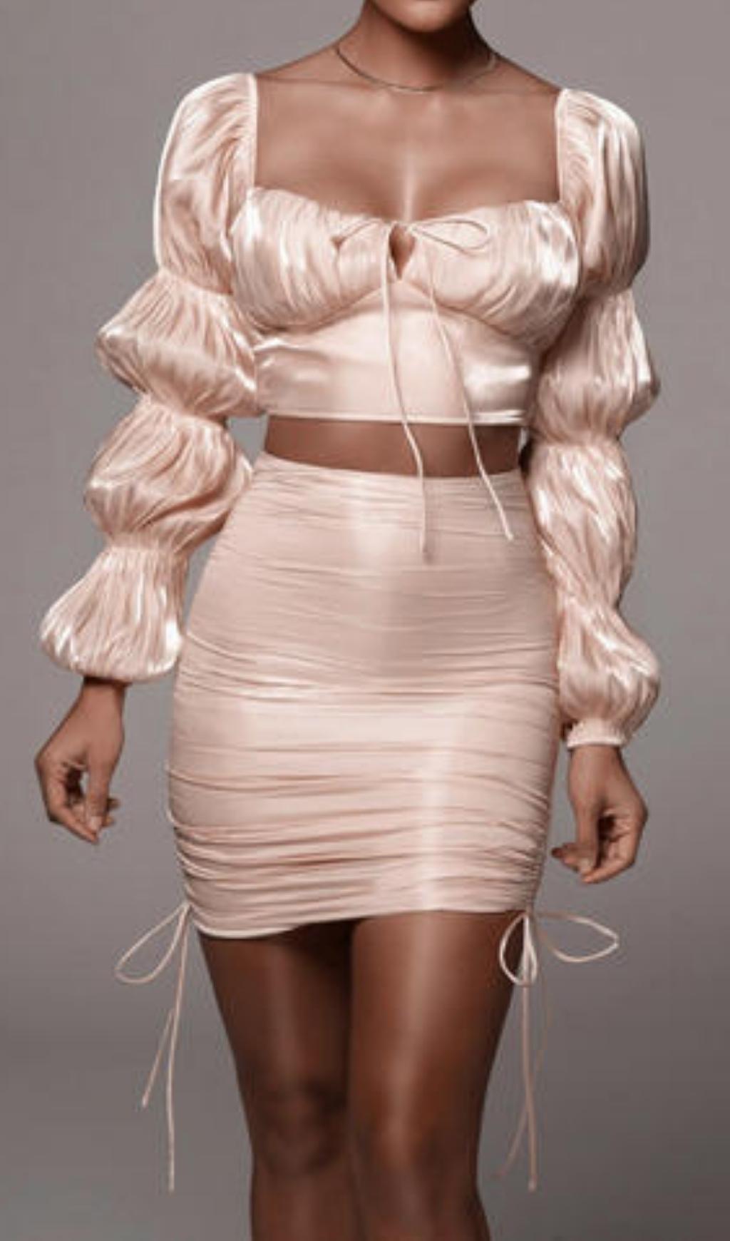 LONG SLEEVES RUCHED TWO PIECE SET