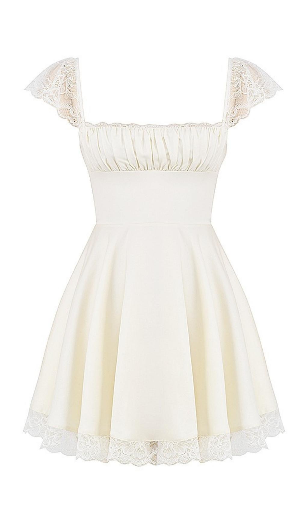 SATIN  LACE MINI DRESS IN WHITE