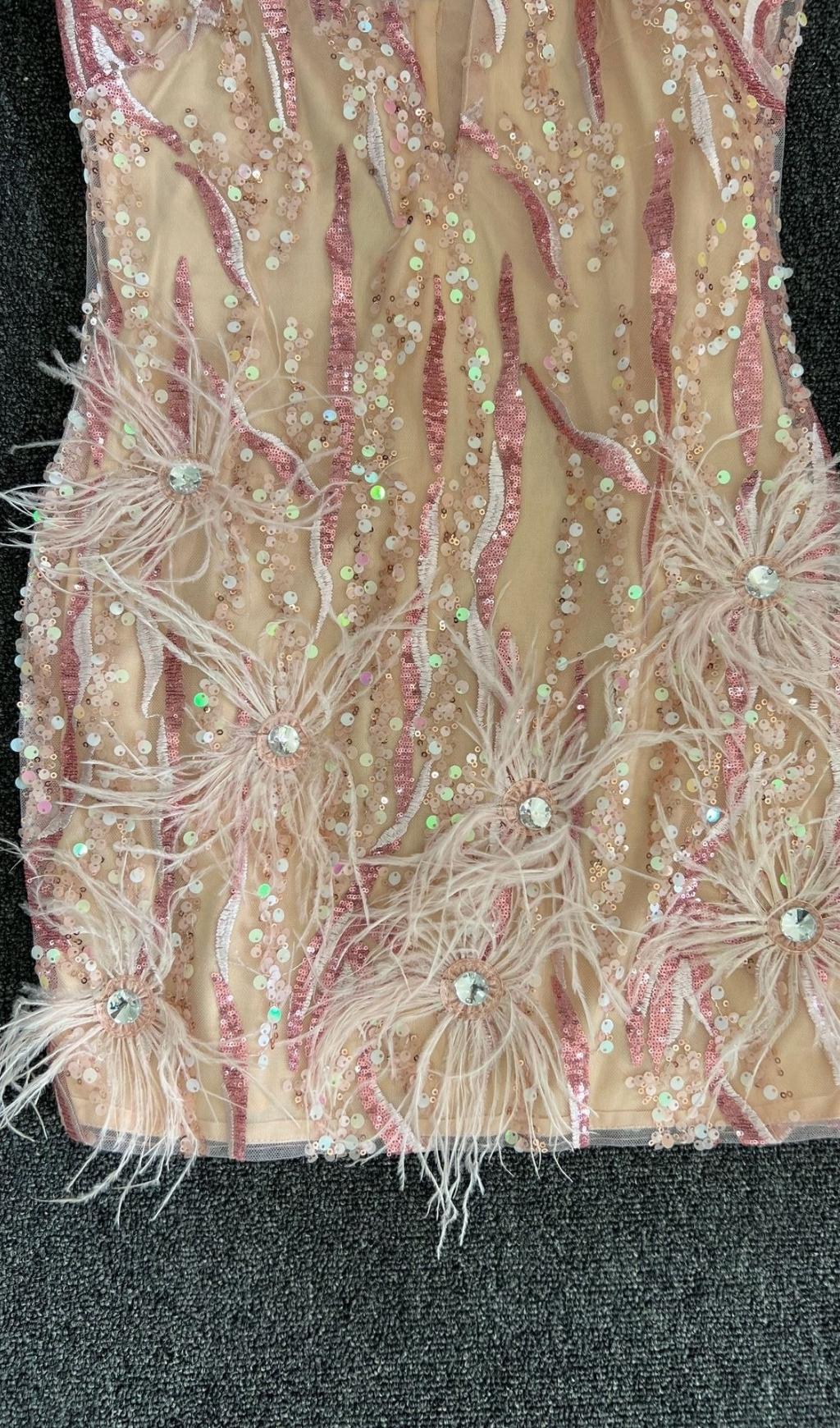 SEQUIN FEATHER FRINGE MINI DRESS