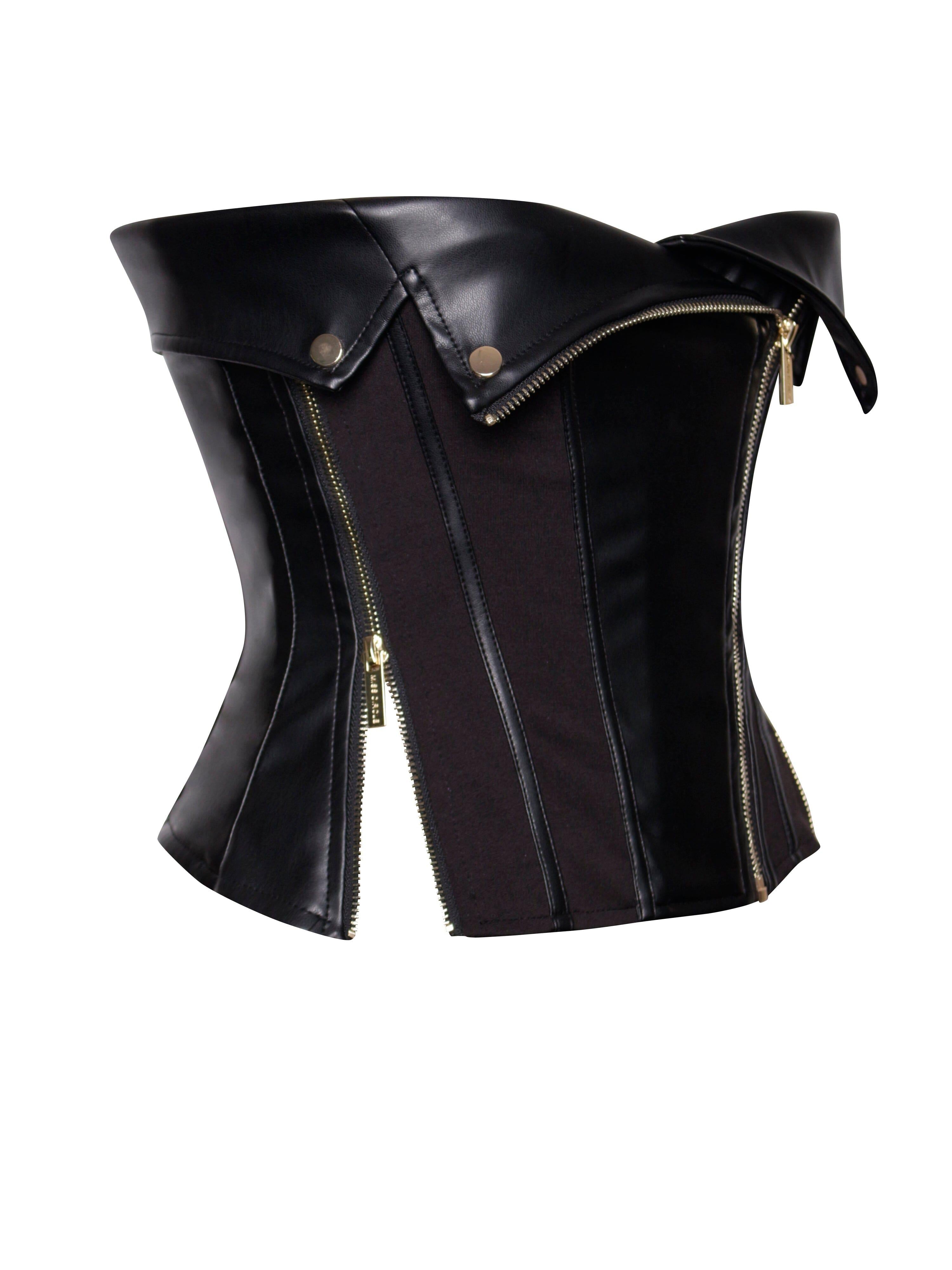 MERLINA BLACK VEGAN LEATHER BUSTIER TOP