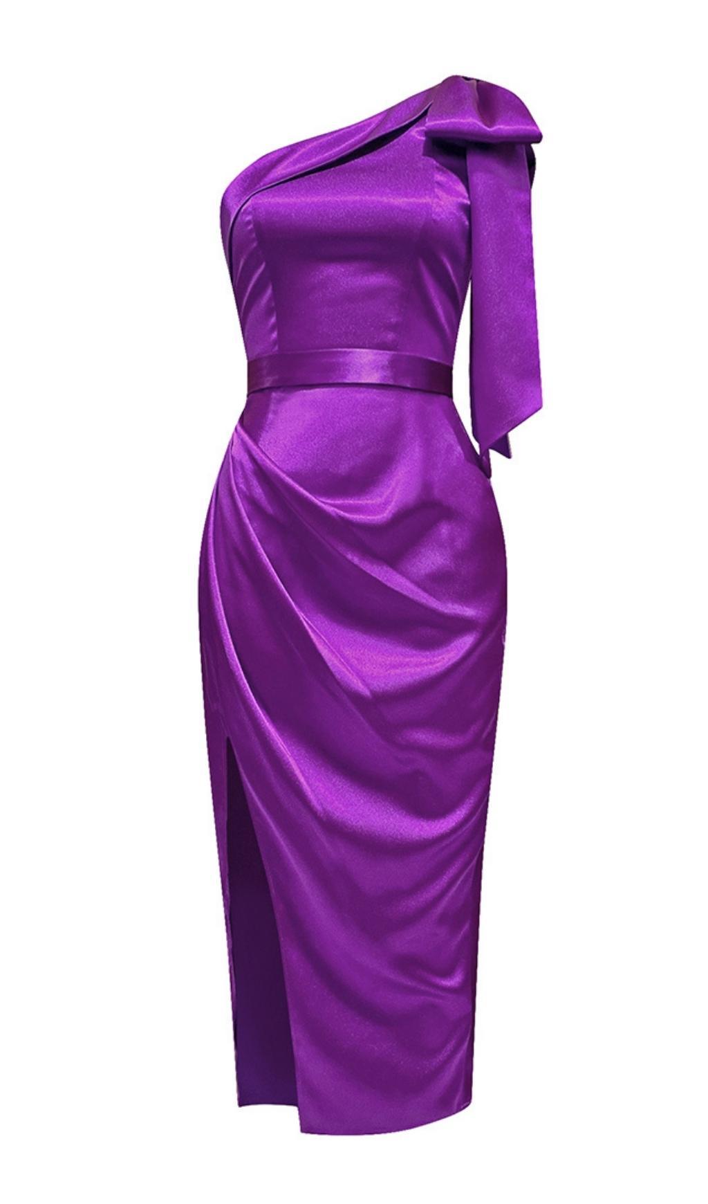 ONE SHOULDER BODYCON MIDI DRESS IN PURPLE