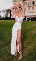 STRAPLESS GAUZE MAXI DRESS IN WHITE