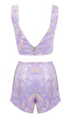 JACQUARD SEQUIN TWO PIECE SET IN PURPLE