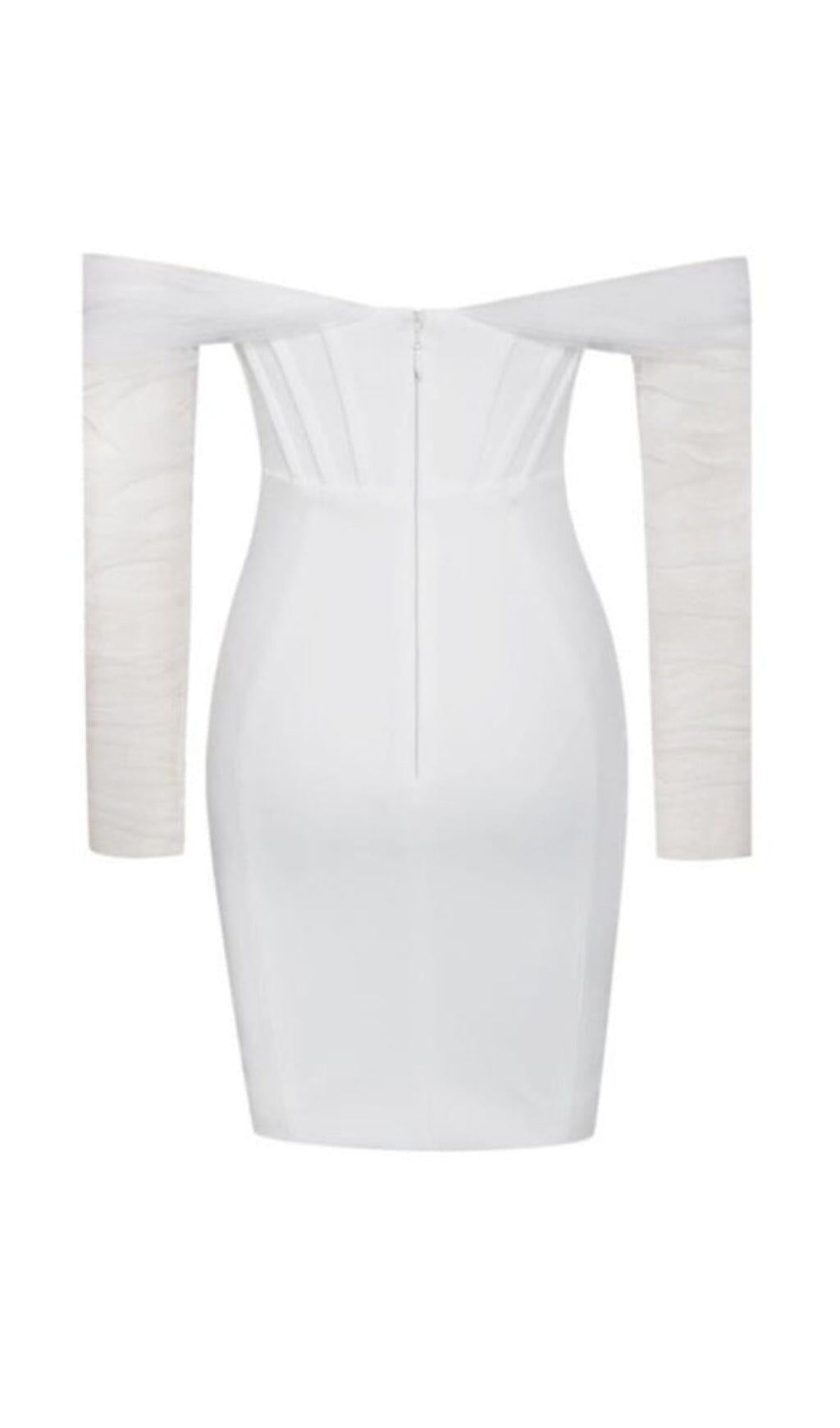 ZOFIA WHITE OFF SHOULDER MESH SLEEVE CORSET DRESS