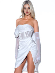 SABRINA WHITE MESH SATIN CORSET DRESS