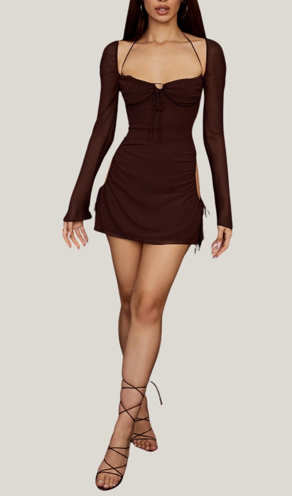 LONG SLEEVE HALTER MINI DRESS