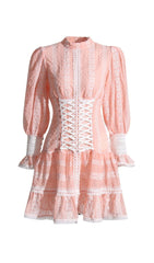 FLOUNCY RUFFLES SHORT CORSET DRESS IN PINK