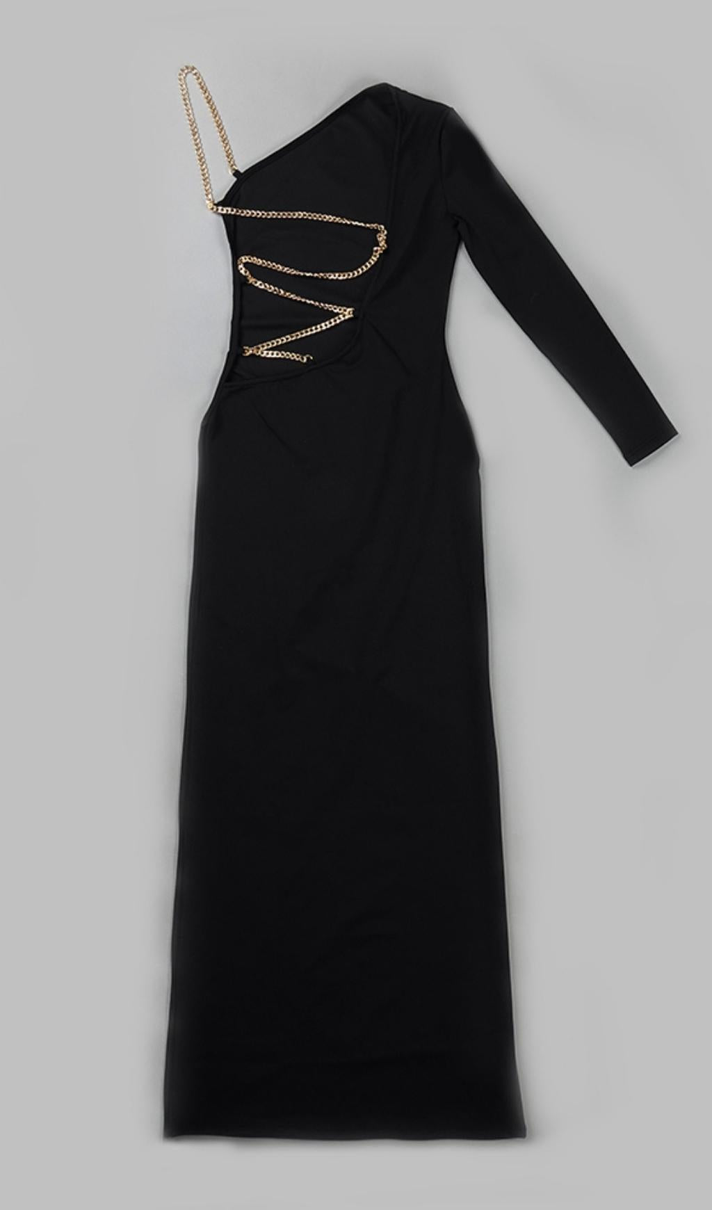 ONE SHOUDLER BACKLESS MAXI DRESS IN BLACK