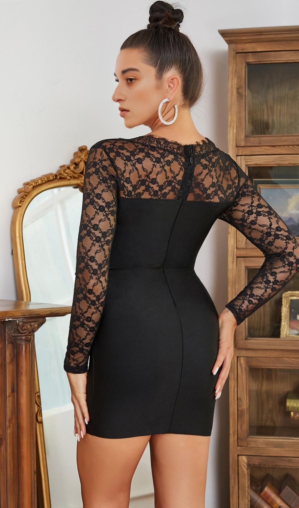 LONG SLEEVES LACE BODYCON MINI DRESS