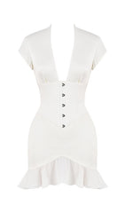 BODYCON V NECK MINI DRESS IN WHITE