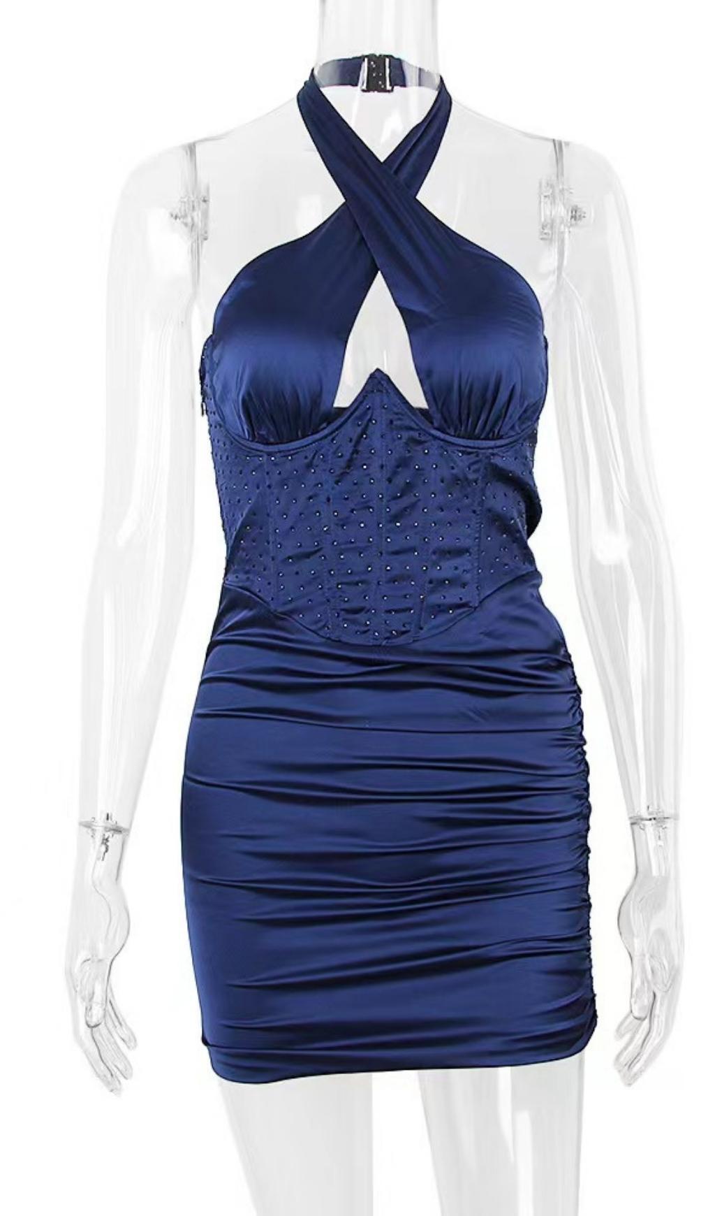 FISHBONE MINI DRESS IN BLUE