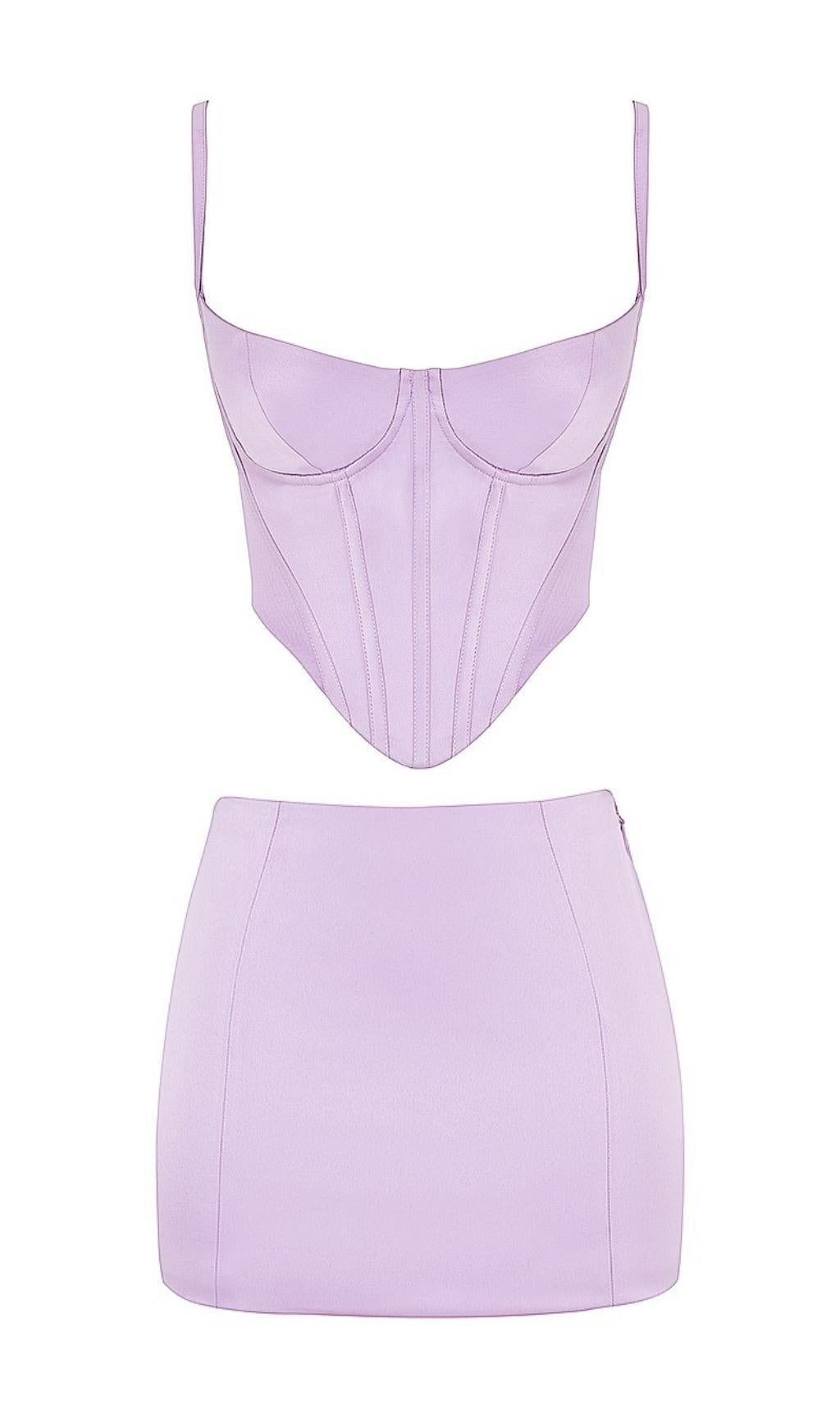 SATIN CORSET TWO PIECE SET IN PURPLE