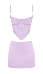 SATIN CORSET TWO PIECE SET IN PURPLE