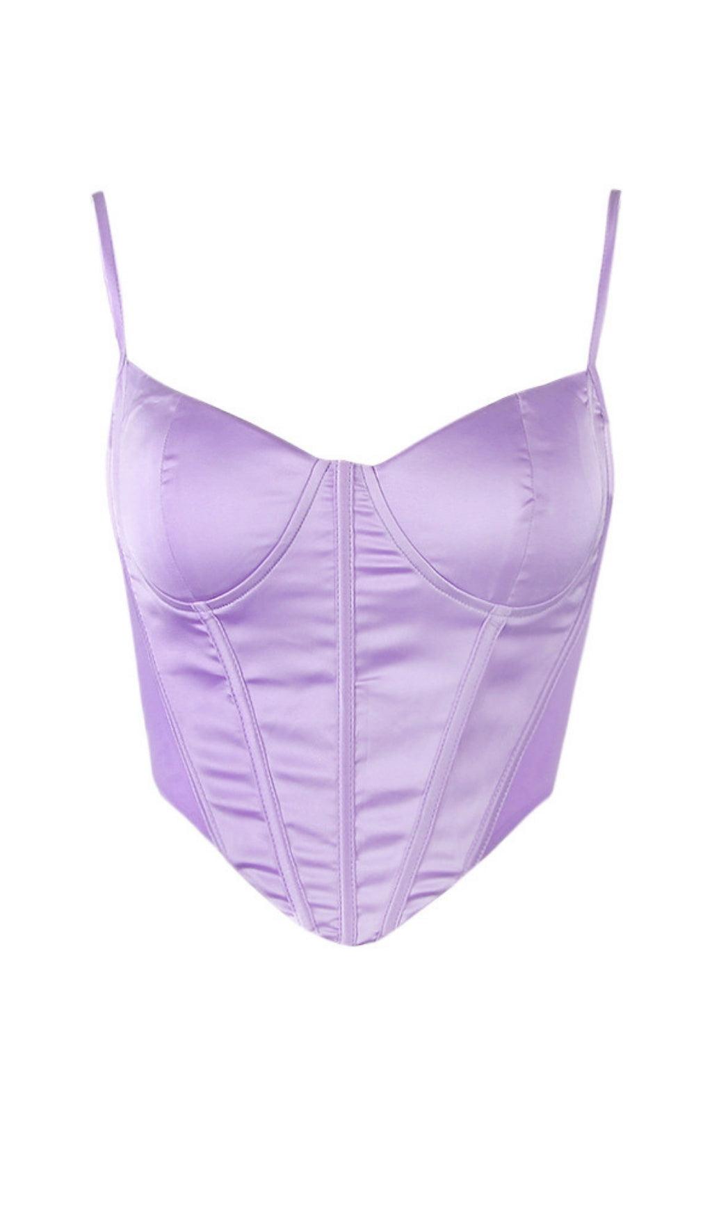 SATIN CORSET TWO PIECE SET IN PURPLE