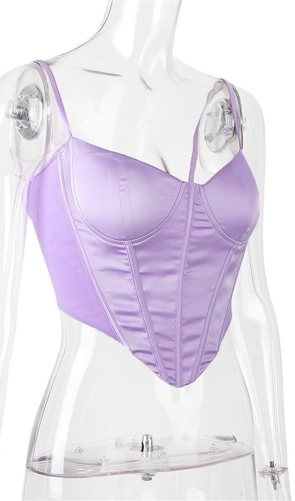 SATIN CORSET TWO PIECE SET IN PURPLE