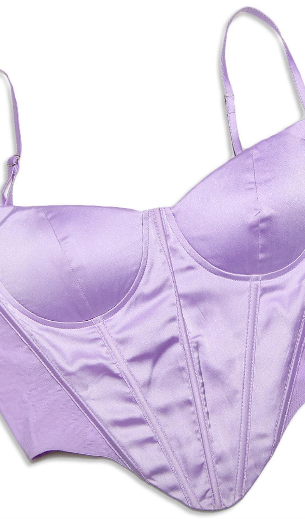 SATIN CORSET TWO PIECE SET IN PURPLE