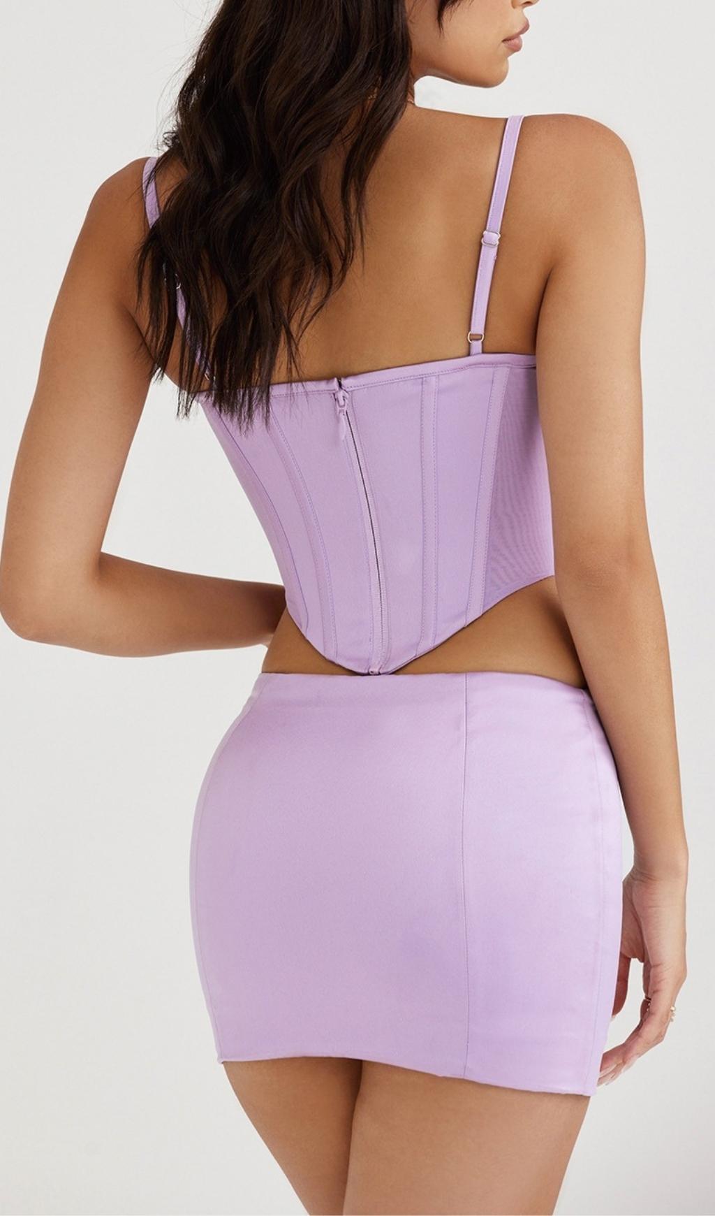 SATIN CORSET TWO PIECE SET IN PURPLE