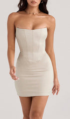 CORSET MINI DRESS IN BEIGE