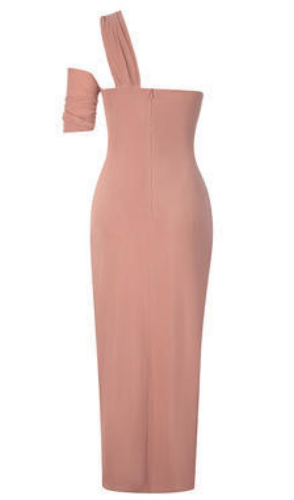 ONE SHOULDER CUT OUT  MIDI DRESS IN PINK