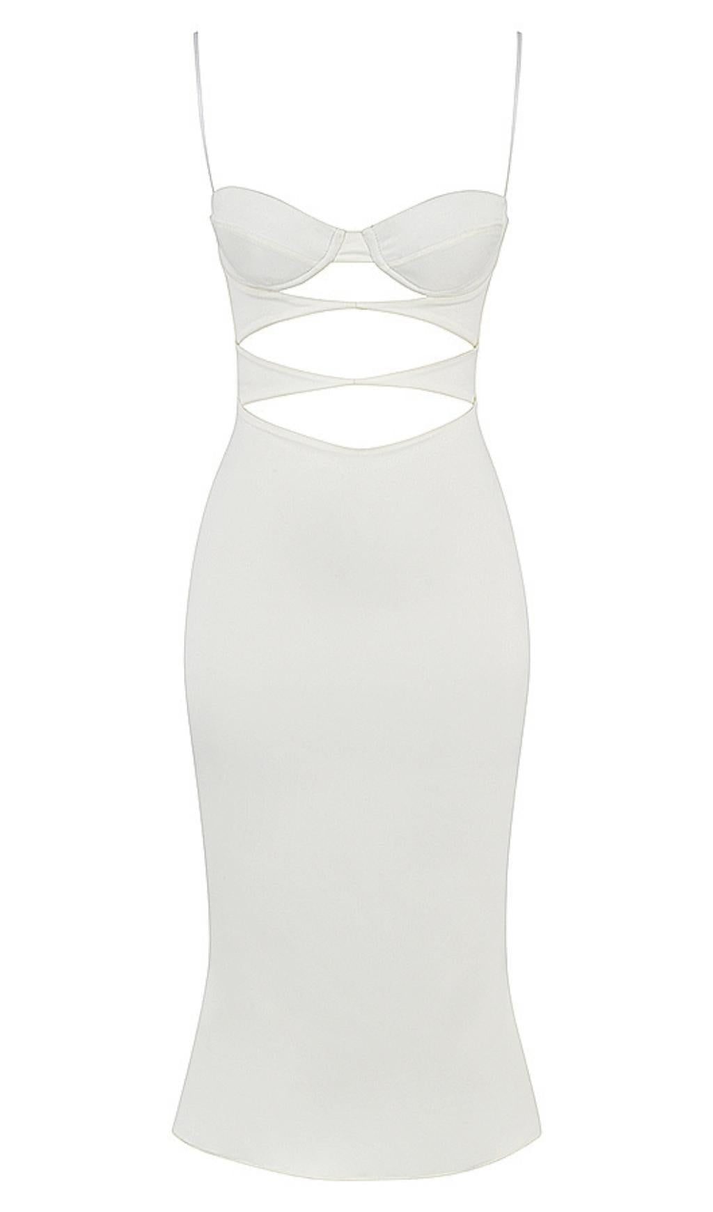 SATIN CUTOUT CORSET DRESS IN WHITE