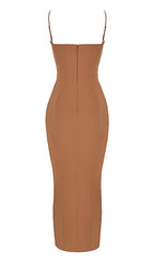 CORSET MAXI DRESS IN BROWN