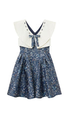 BLUE BOW SWEETHEART WAISTBAND SLEEVELESS FLORAL MINI DRESS