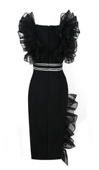 SLIPT BANDAGE MIDI DRESS IN BLACK