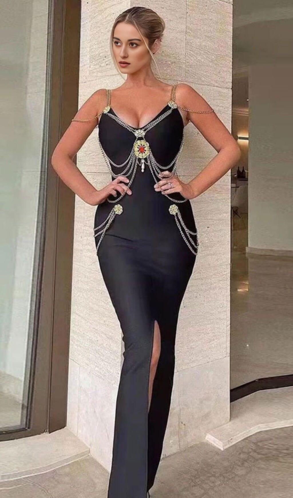 BANDAGE SWEETHEART SPLIT MAXI DRESS IN BLACK