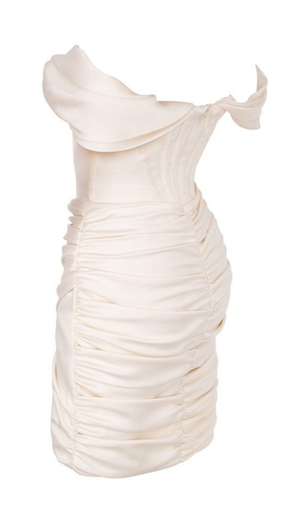 TUBE TOP PLEATED SKIRT IN IVORY