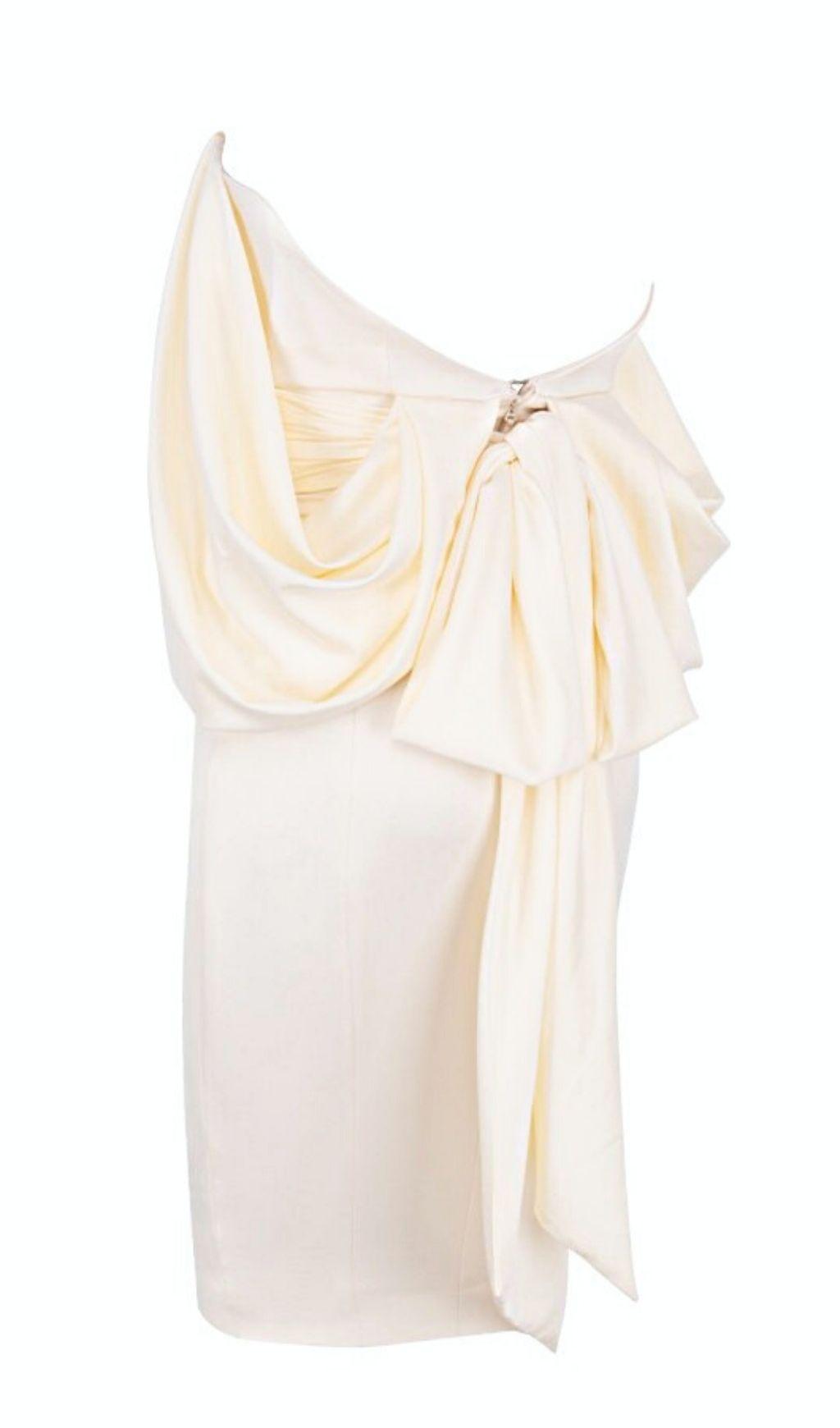 SATIN STRAPLESS DRESS IN IVORY