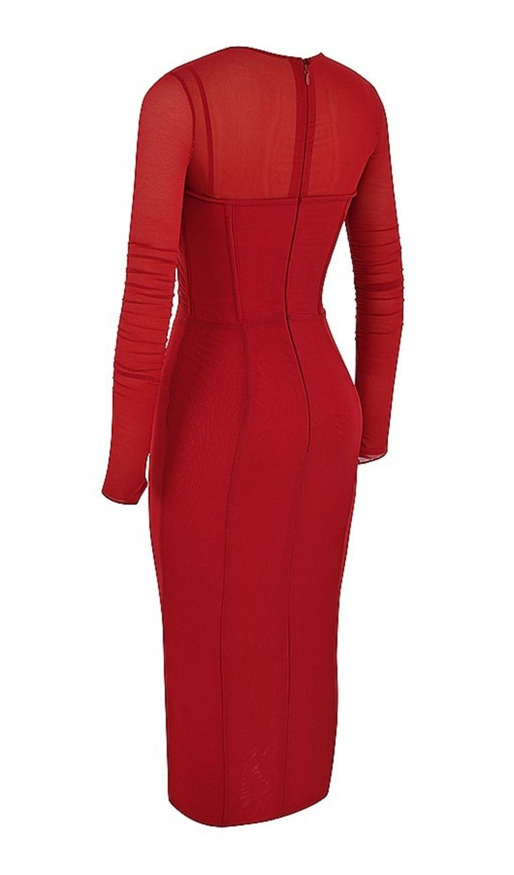 LONG SLEEVE MIDI DRESS IN WINE RED