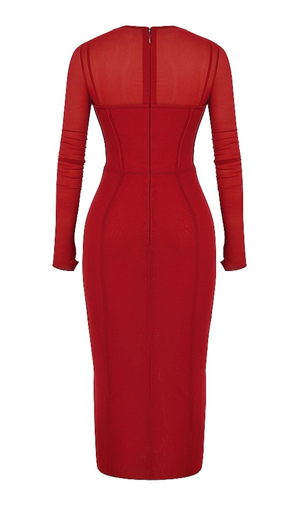 LONG SLEEVE MIDI DRESS IN WINE RED