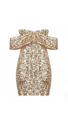 GOLD SEQUIN STRAPLESS MINI DRESS