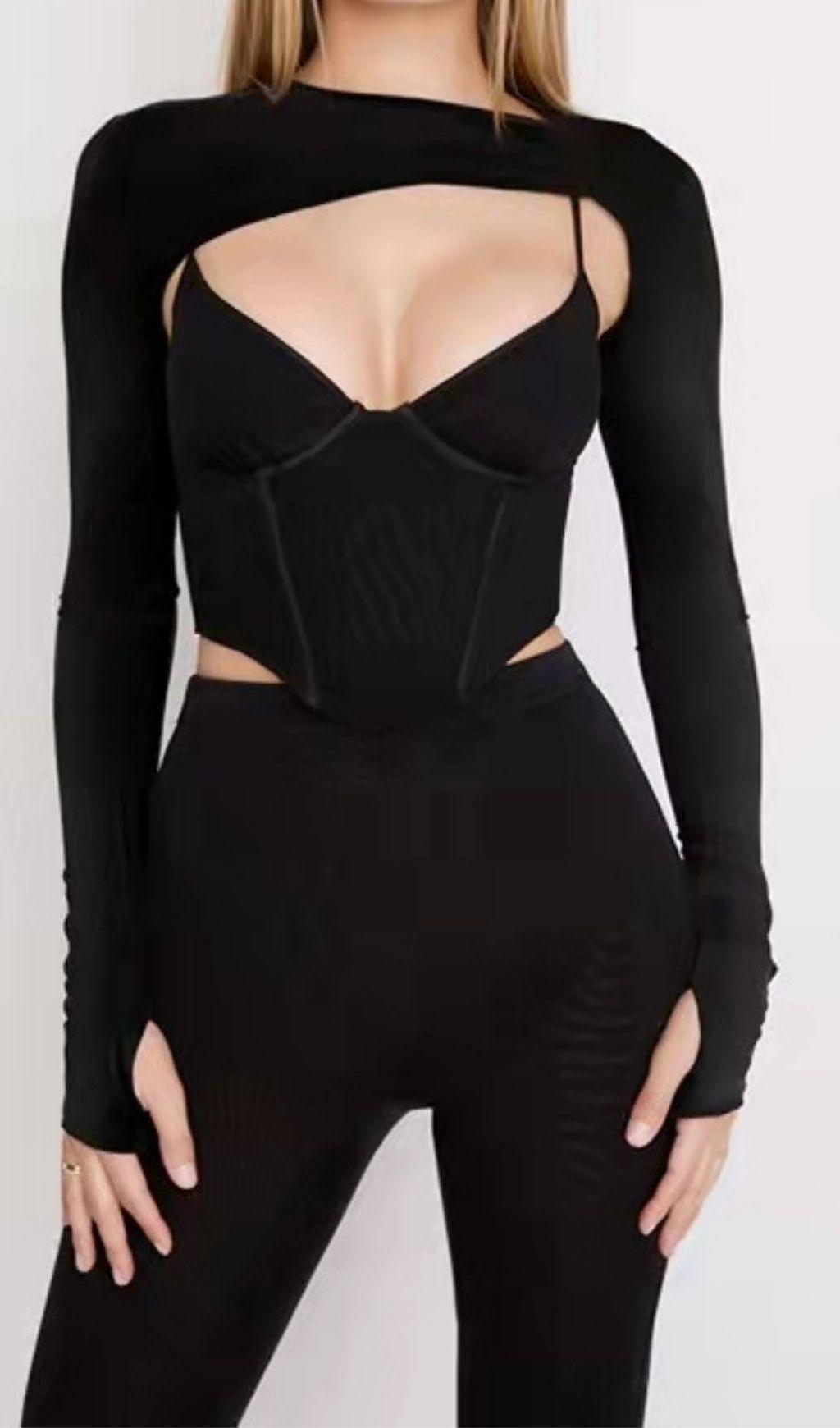 LONG SLEEVE CORSET TOP IN BLACK