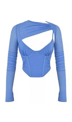 LONG SLEEVE CORSET TOP IN BLUE