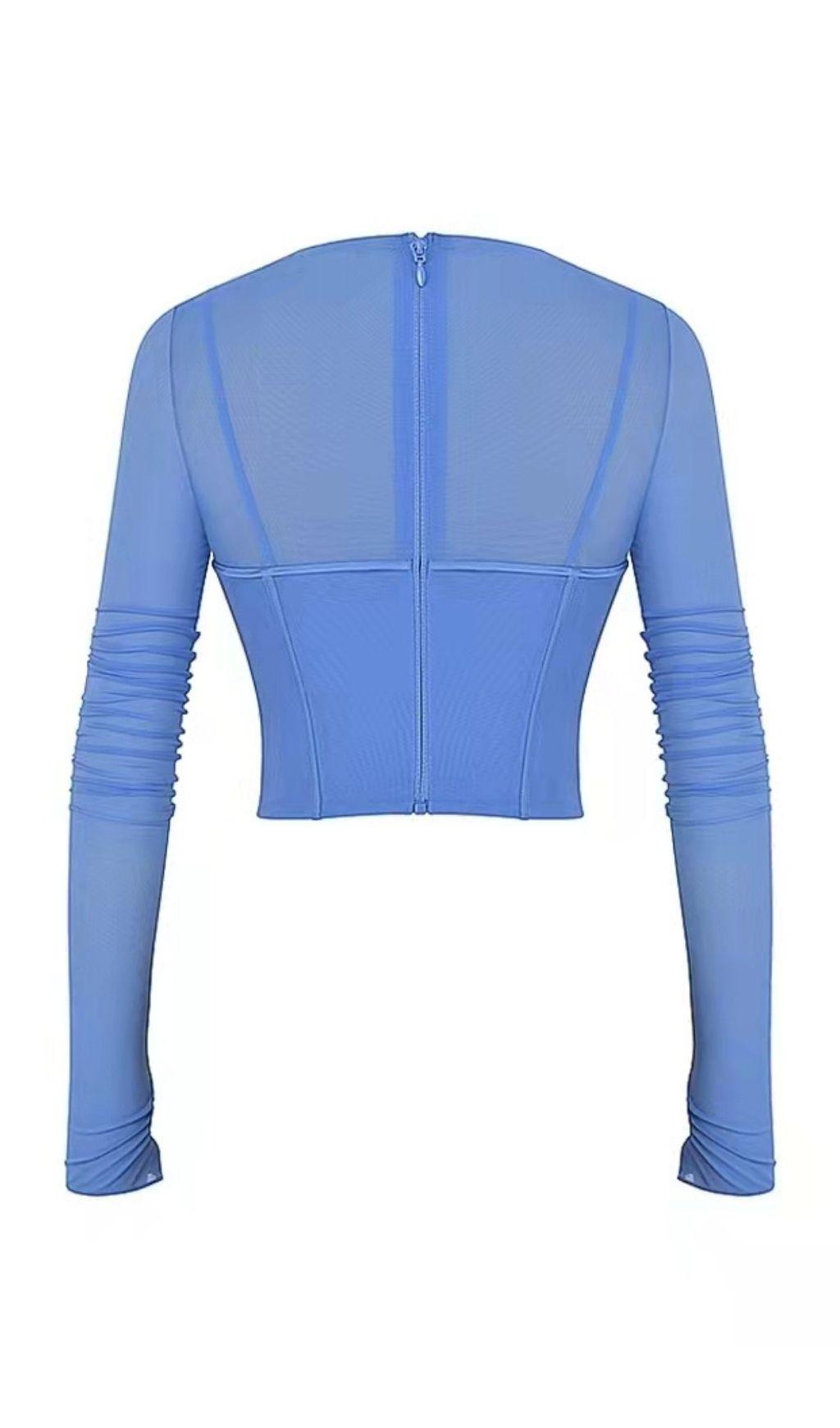 LONG SLEEVE CORSET TOP IN BLUE