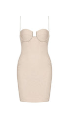 NUDE CRYSTAL STRAP BANDAGE MINI DRESS