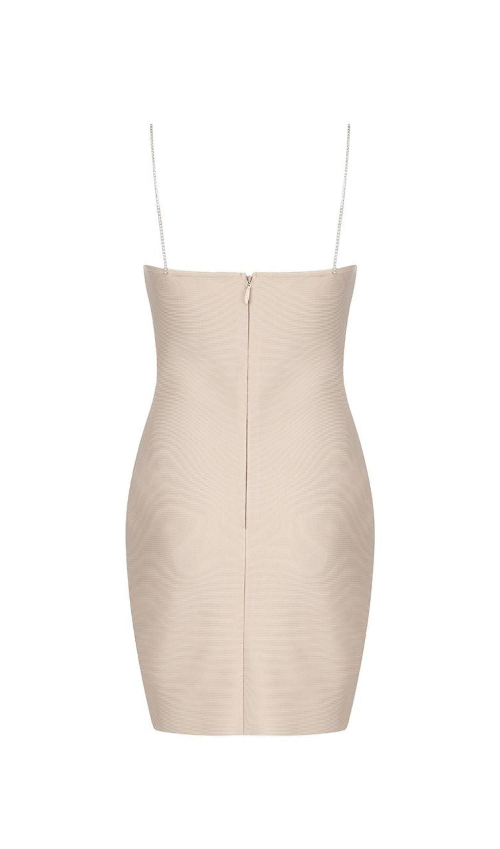 NUDE CRYSTAL STRAP BANDAGE MINI DRESS