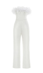 WHITE FEATHER JUMPSUIT