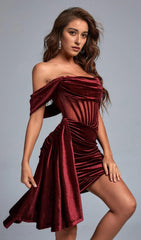 WINE RED VELVET CORSET MINI DRESS