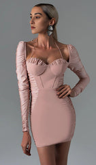 DARK ROSE PINK RUCHED CORSET MINI DRESS