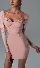 DARK ROSE PINK RUCHED CORSET MINI DRESS